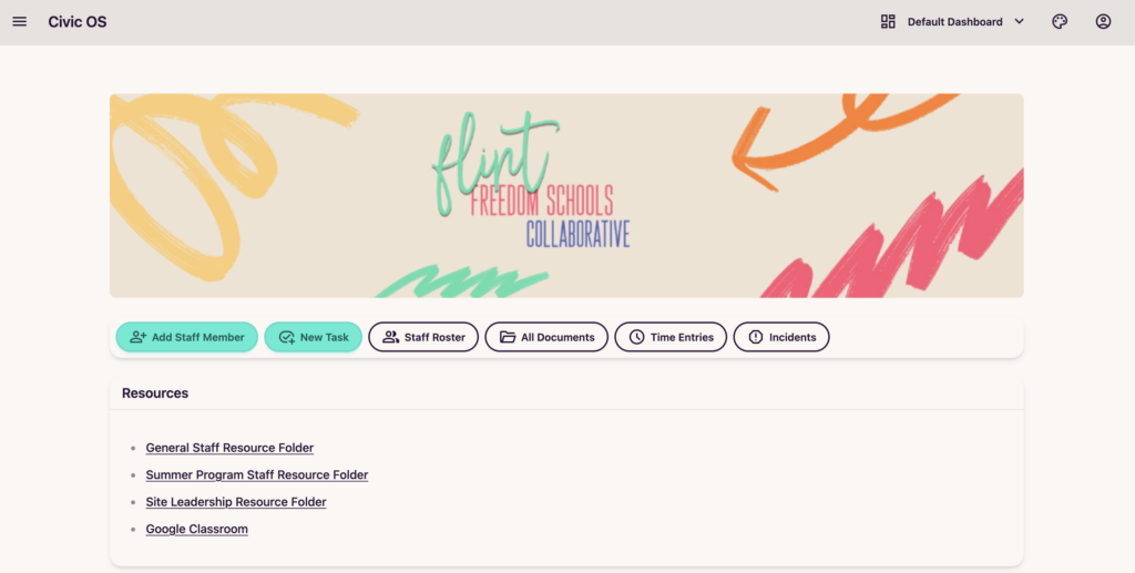 The Flint Freedom Schools staff dashboard